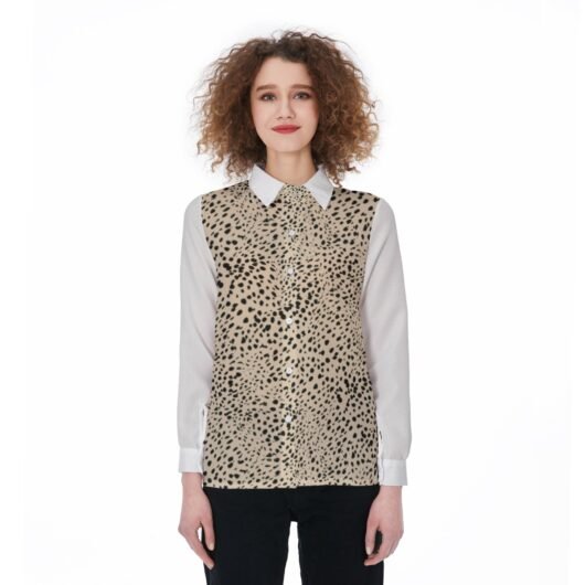 Women's Elastic-Back Shirt With White Sleeves Leopard
