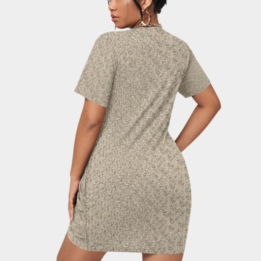 Plus Size Stacked Hem Dress With Short Sleeve Leopard - Image 4