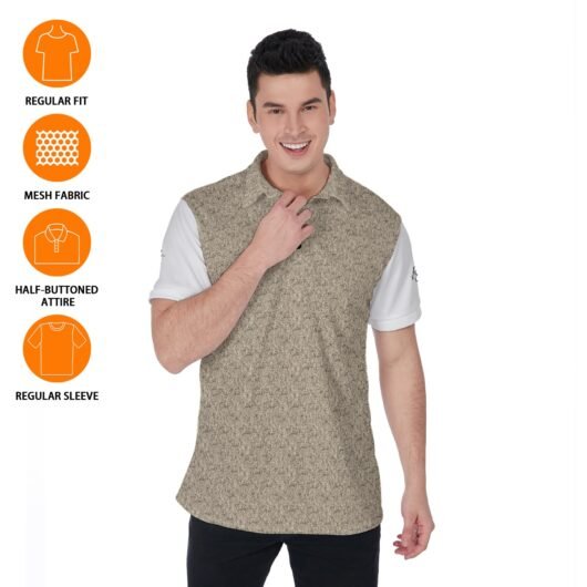 Leopard Print Men's Polo Shirt White Sleeves - Image 6